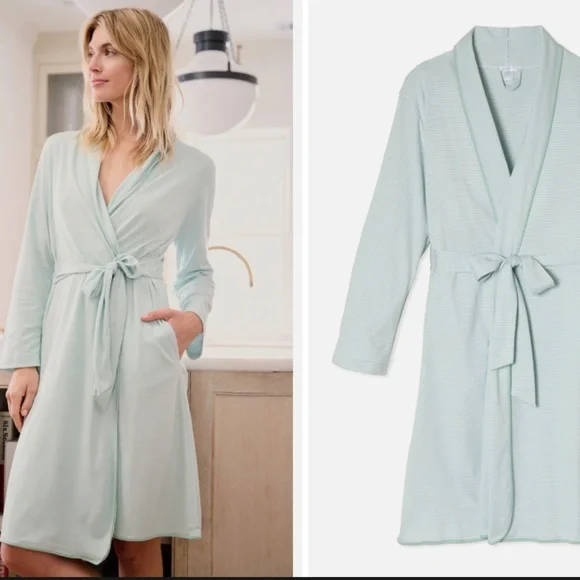 Lake Pajamas Pima Robe in Parisian Green XXS - Picture 3 of 5